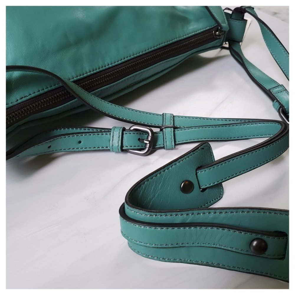 NWT Kooba Leroy Leather Cross Body Bag in Sea Glass blue teal - Picture 10 of 16
